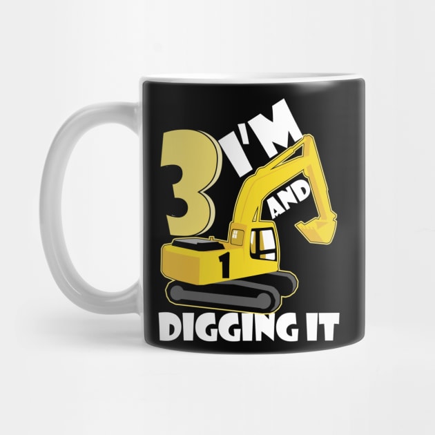 Kids I'm 3 And Digging It 3 Years Boys 3rd Birthday Excavator by artbooming